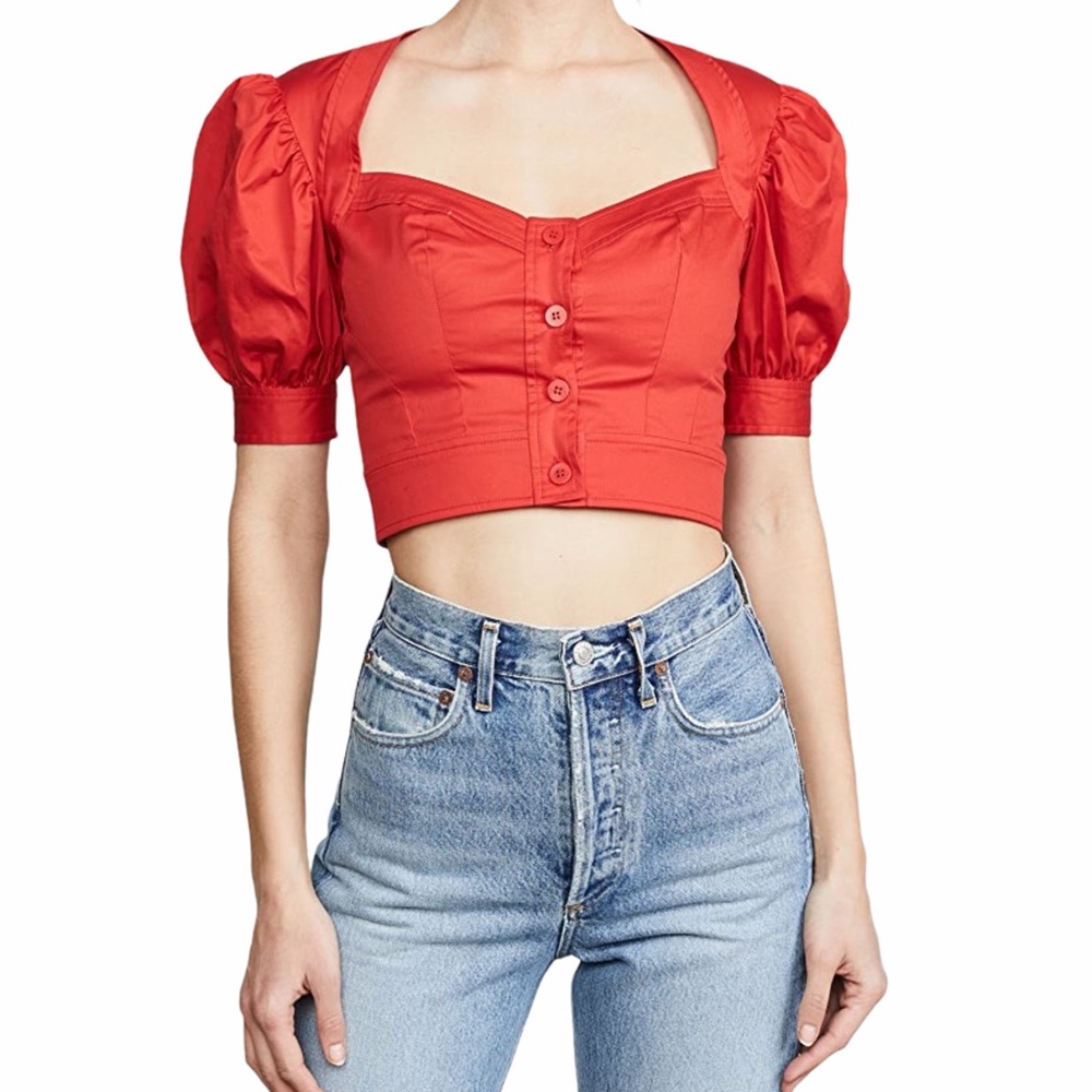 STAUD Rene Red Puff Sleeve CropTop - 6